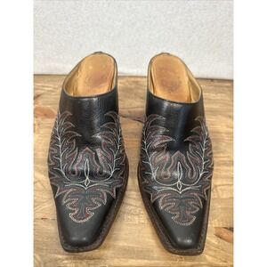 Charlie 1 Horse 1990s Vintage‎ Embroidered Western Slide On Mule Boots Blk Sz 6B